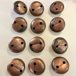 Antique 2” Jingle Bells Tin Metal Flat Round Primitive Hawk Folk Dance Costume